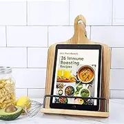 Cook Book Stand for Kitchen Counter，Adjustable IPad Tablet Recipe Book Holder Rustic Wood Cutting Board Style，Cookbook Holder for Countertop Display