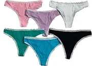 [Generic] 6 x Womens Dot Top G String - Thong Sexy Cotton Assorted Undies Underwear