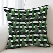 Cactus over Black and White Stripes Cushion Cover