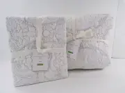 Pottery Barn Kiley Washed Medallion Cotton White Gray Queen Quilt w/ 1 Sham 9873