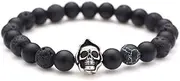 [Karseer] Death Skull Charm with Black Matte Onyx and Lava Stone 8mm Beads Stretch Bracelet, Lava Rock Aromatherapy Essential Oil Diffuser Bracelet for Stress Relief