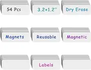 54pcs Magnetic Dry Erase Labels, 3.2 x 1.2 Inch White Magnetic Name Tags for Students Classroom, Whiteboard, Refrigerator, Locker Classroom Office Home and More