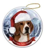 Holiday Pet Gifts Beagle Santa Hat Dog Porcelain Christmas Tree Ornament