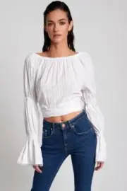 NEW OneTeaspoon OneTeaspoon WOMENS SUMMER NIGHTS LONG SLEEVE CROP TOP - WHITE