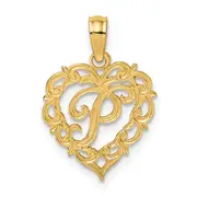 14K Yellow Gold 14Ky Heart Script Letter P Initial Charm