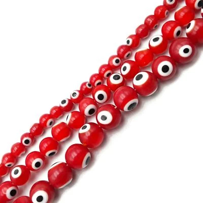 Red Evil Eye Glass Smooth Round Beads Size 6mm 8mm 10mm 15.5" Strand