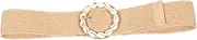 [Baluue] Wide Stretch Elastic Belt with Unique Shell Decoration for Vacation Outfits Comfortable Fit for Various Waist for Dresses and Skirts