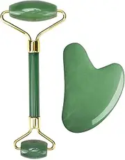 Face Roller and Gua Sha Set - Anti Aging Jade Facial Roller Massager - 100% Natural Jade Roller and Gua Sha Stone - Beauty Roller Skin Care Tools Kit for Slimming & Firming（Green Aventurine）