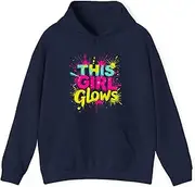 [X.Style] This Girl Glows Retro Tie Dye Neon Bright Colors 80s 90s Aesthetic Hoodie for Adults Hooded Neck Long Sleeve Pullover Navy S