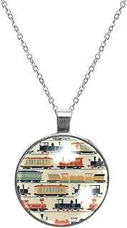 [Diusye] Necklaces for Women, Cartoon Retro Trains Print Stainless Steel Pendant Necklace Jewelry Birthday Anniversary Wife Girls Friends Gift