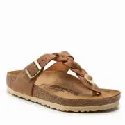Women Birkenstock Gizeh Braided Cognac Leather Sandals New