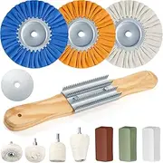 Liliful 11 Pcs 8" Airway Polishing Wheel Kit in Diameter 5/8", Metal Aluminum Buffing Wheel and Polishing Compound and Buffing Drill and Rake Pad for Angle Grinder Mirror Metal Finish (Bright Color)