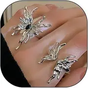 [GIGB PBDK] Large Silver Crystal Butterfly Ring for Women Teen Girls,Fashion Cute Cubic Zirconia Rhinestone Knuckle Ring Simple Rings Jewelry Accessories Gift