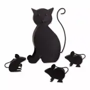 Black Iron Whimsy Cat With Mice Tabletop Centerpiece Sculpture Home Decor