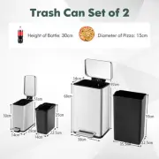 Stainless Steel 46L Trash Can Set with Soft-Close Lids and Removable Buckets