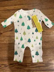 NWT Angel Dear Baby Christmas Tree Waffle Romper in White 0-3 Months One Piece