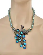 Peacock Iridescent Crystals Glass Beads Bib Statement Party Jewelled Necklace