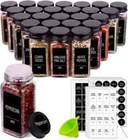 36 Spice Jars with 547 Labels- Glass Spice Jars with Black Metal Caps, 4Oz Empty