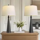 25.75 Modern Table Lamp Set of 2 W/ USB Ports, Black Bedside Lamps