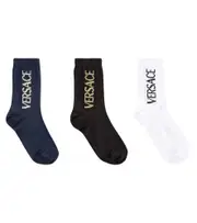 [Versace Kids] Versace Kids Set of 3 logo cotton-blend socks UK 1 multicoloured