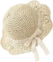 [DEARMAMY] Summer Straw Cap for Girls for Outdoor Handmade Beach Hat Breathable Design Beige