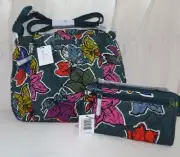 VERA BRADLEY Hadley Crossbody Purse Falling Flowers & Front Zip Wristlet NWTS