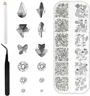 Nailart Rhinestones, 810 Pcs Nail Crystals Nail Jewels, Flatback Gems Round Crystal Rhinestones Kit with Tweezers Drill Pen, 3D Decorative Clear Nail Gem Stones Charms for Decoration