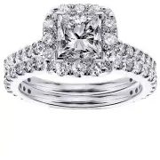 2.23 CT Halo Princess Cut Diamond Engagement Bridal Set in 14k WG NEW