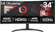 LG 34WR50QK-B - 34" 21:9 Curved UltraWide™ QHD (3440x1440) Monitor