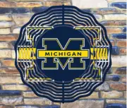 10" Michigan Wolverines Blue Wind Spinner Yard Art Decor 3D Kinetic rws131