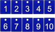 uxcell 10PCS Rectangle Number Tags 1-10, 3x4CM Number Key Tags Plastic Numbered with Hole for Organizer Drawing Prizes Field Sales Clothes Labels, Blue