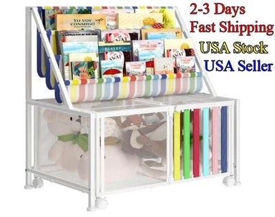 Kids Book Shelf with Storage, 3 Sling Bookshelf for Kids, Metal Book Shelf- NEW