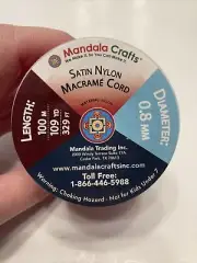 Mandala Crafts Nylon Satin Cord macrame cord 329' New Red craft cord