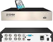 ZOSI H.265+ 8CH DVR Security Camera Recorder with AI Human/Vehicle Detection, Hybrid 4-in-1 CCTV Home Surveillance DVR for 5MP/1080p/720P HD-TVI/CVI/CVBS/AHD Analog Security Camera (1TB HDD)