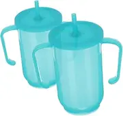 WEKAMOS 2Pcs Adult Sippy Cups for Elderly Spill Design with Straw Hospital Water Bottle with Handle Comfortable Use for Bedridden Patients Safe Drinking for Seniors