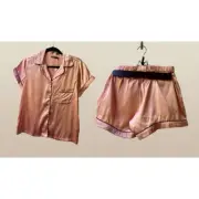 NWT Nasty Gal Satin Peach Color 2 piece Matching Pajama Top Bottom Set size 4