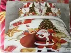 NEW 4 PC. QUEEN SIZE DUVET COVER, FLAT SHEET, 2 PILLOWCASES SANTA TOYS TREE