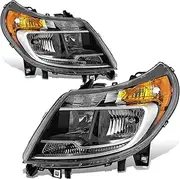DNA MOTORING Pair of Headlights Assembly Compatible With Ram Promaster 1500/2500 / 3500 2014-2022, CH2502254, CH2503254, Chrome/Amber, HL-OH-RPOM15-CH-AM