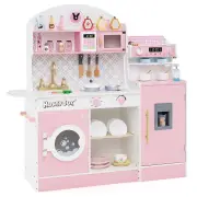 CostwayWooden Kitchen Playset with Clock and Microwave-Pink