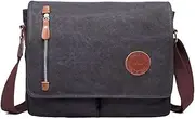 13 Inch Vintage Men's Canvas Messenger Bag Laptop Shoulder Satchel Crossbody Sling Bookbag School Bag Briefcase Laptop Bag (Black)