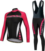 [LMKIJNB] Womens Cycling Jersey Long Sleeves Set Bicycle Clothing Sportswear Biking Suit Tights Spring Autumn Moisture Wicking Quick-Dry UV Protection 3D Gel Padded MTB Outdoor Windproof CX21