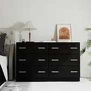 Artiss Chest of Drawers 6 Drawer Black Tallboy, Dresser Clothes Storage Cabinet Organizer Lowboy Bedside Table Bedroom Furniture Home Living Room Hallway Entryway