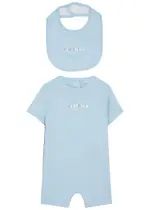 Balmain Kids Logo-print Cotton Babygrow set - Blue Light - New Born NEW BORN