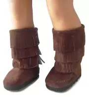 Brown Moccasin Boots Fringe Shoes For 18" American Girl Doll Clothes