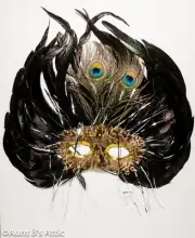 Mardi Gras Mask Black /Brown Bird Style Feathered Eye Mask W/ Sequin