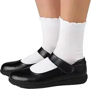 [COTTON DAY] Girls White Dressy Textured Short Socks Scallop Top Design 5 Pack