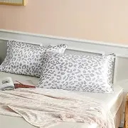 LCBD Satin Pillowcase for Hair and Skin, Grey Leopard Printed Pillow Cases Set of 2, Queen Size Silk Satin Pillow Covers for Women with Envelope Closure