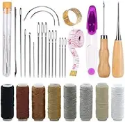 Bookbinding Kit Starter Tools Set, Handbook Binding Starter Tools Kit, Leather Sewing Kit, Large-Eye Needles Waxed Thread Clipper Awl Thimble Ring for DIY Bookbinding Crafts, Sewing Repair Supplies