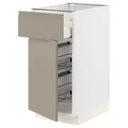METOD / MAXIMERA base cab w wire basket/drawer/door, white/Upplöv matt dark beige, 40x60x80 cm