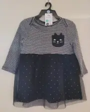 Carter’s Infant 3-6month Black& White Striped Cat Dress Set with Tulle Overlay